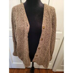 Geoffrey Beene Sport Brown Heather Cable Knit Cardigan L Preppy Academia